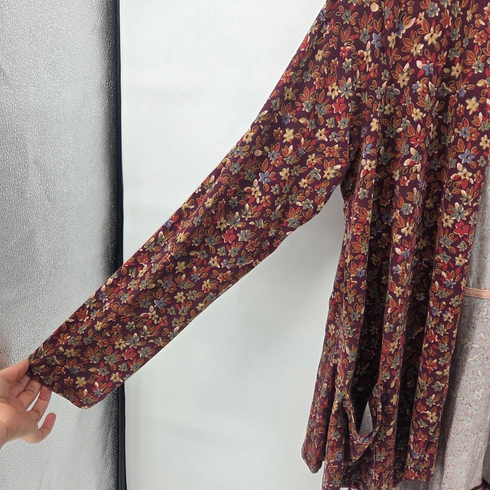 LOGO Lori Goldstein Cardigan L Burgundy Floral Sharkbite Boho Eclectic Aesthetic - Picture 2 of 8